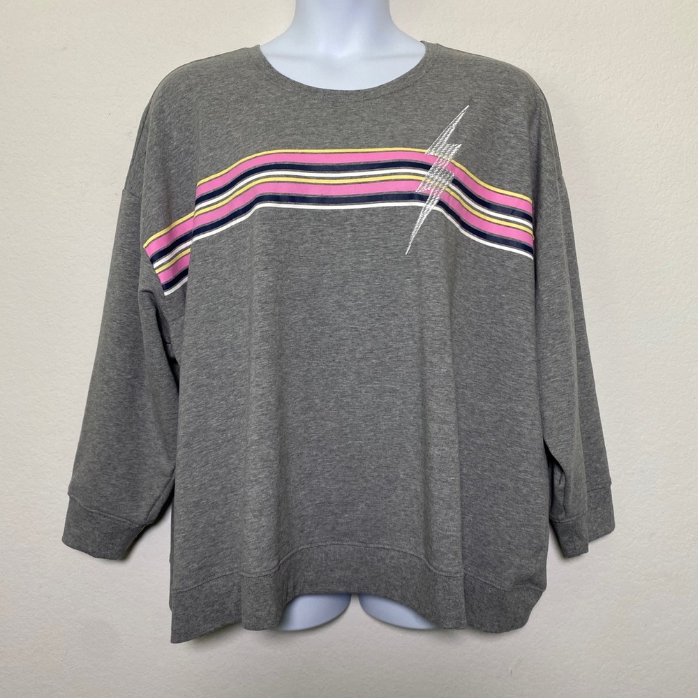 Super Soft Torrid Gray Sweatshirt Womens 4 Striped Embroidered Athleisure‎ Cozy